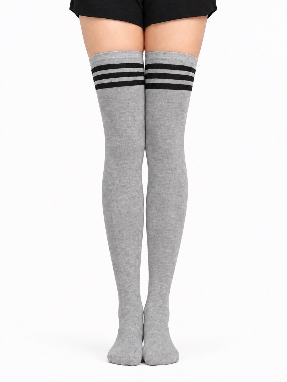Gray Black Stripe Over the Knee Thigh High Socks
